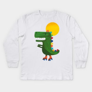 Dinosaur on roller skates Kids Long Sleeve T-Shirt